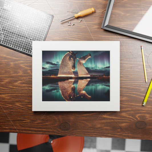 Kelpies Northern Lights Fine Art Print, Scotland Art, Cadre en papier, Différentes tailles, Horizontal
