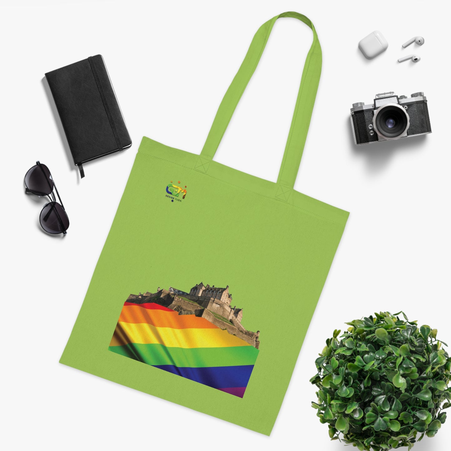 Pride Flag Rock Edinburgh Castle Cotton Tote Bag