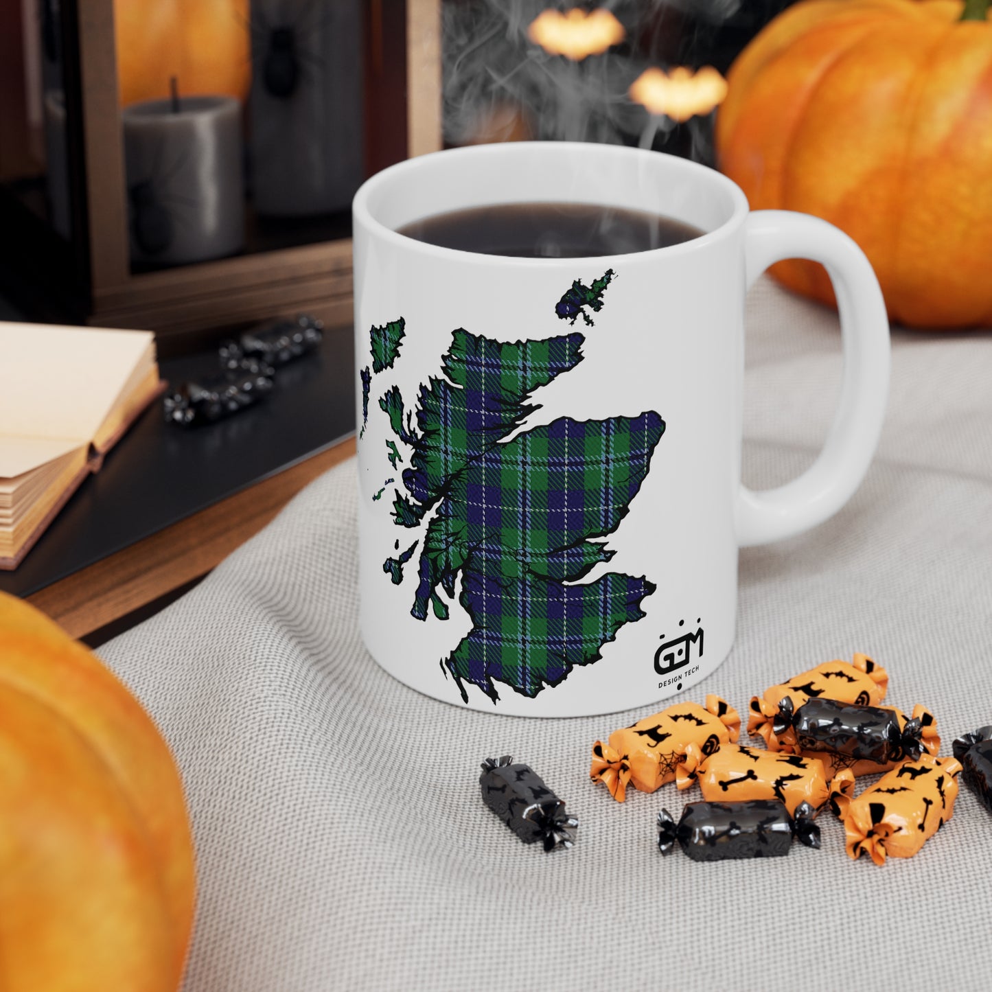 Douglas Tartan Scotland Map Mug, Tasse à café, Tasse à thé, Écosse, Blanc