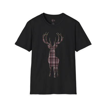 Tartan Stag Softstyle T-Shirt - MacPherson Tartan, Unisex Tee, Scottish Scenery, Various Colours