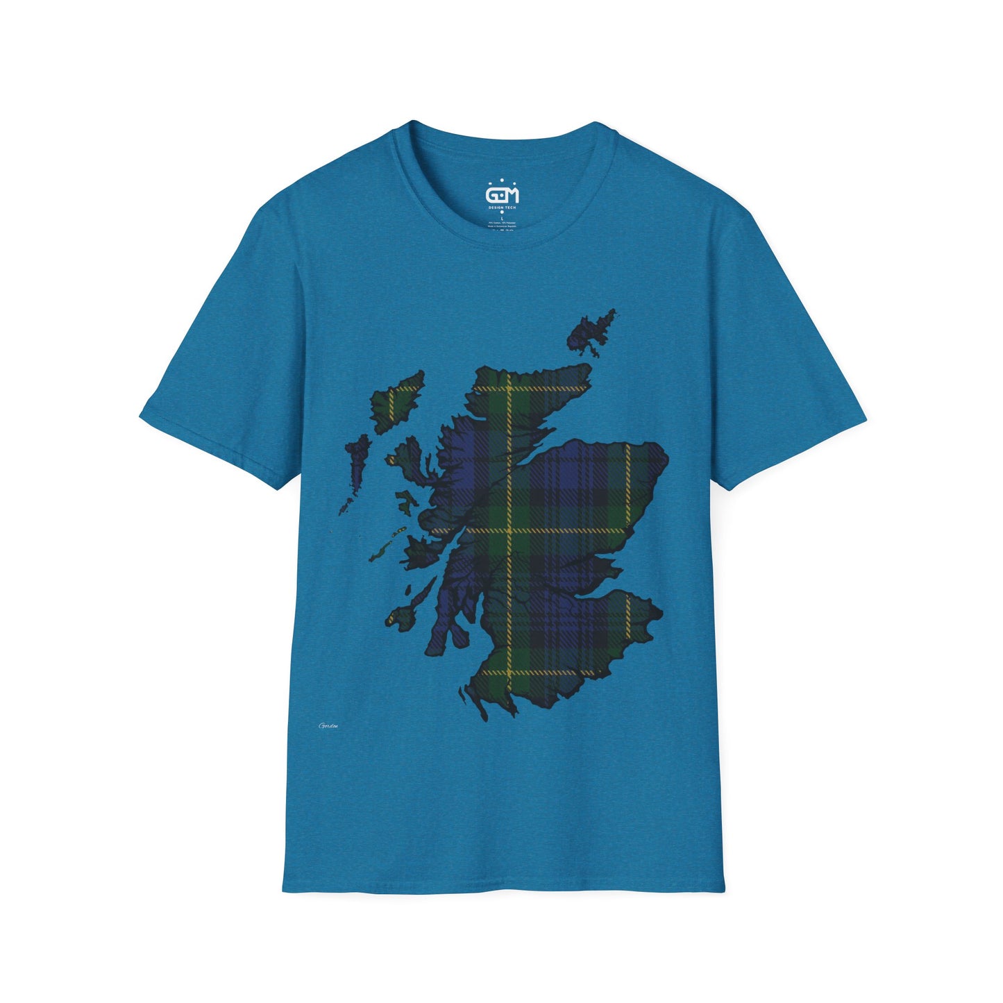 Scotland Tartan Map Softstyle Unisex T-Shirt, Gordon Tartan, Various Colours