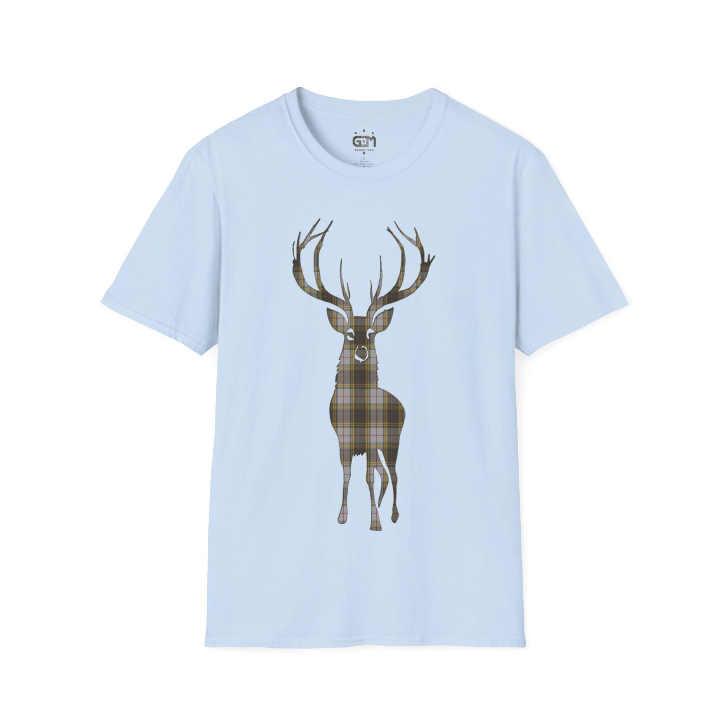 Tartan Stag Softstyle T-Shirt - Buchanan Tartan, Unisex Tee, Scottish Scenery, Various Colours