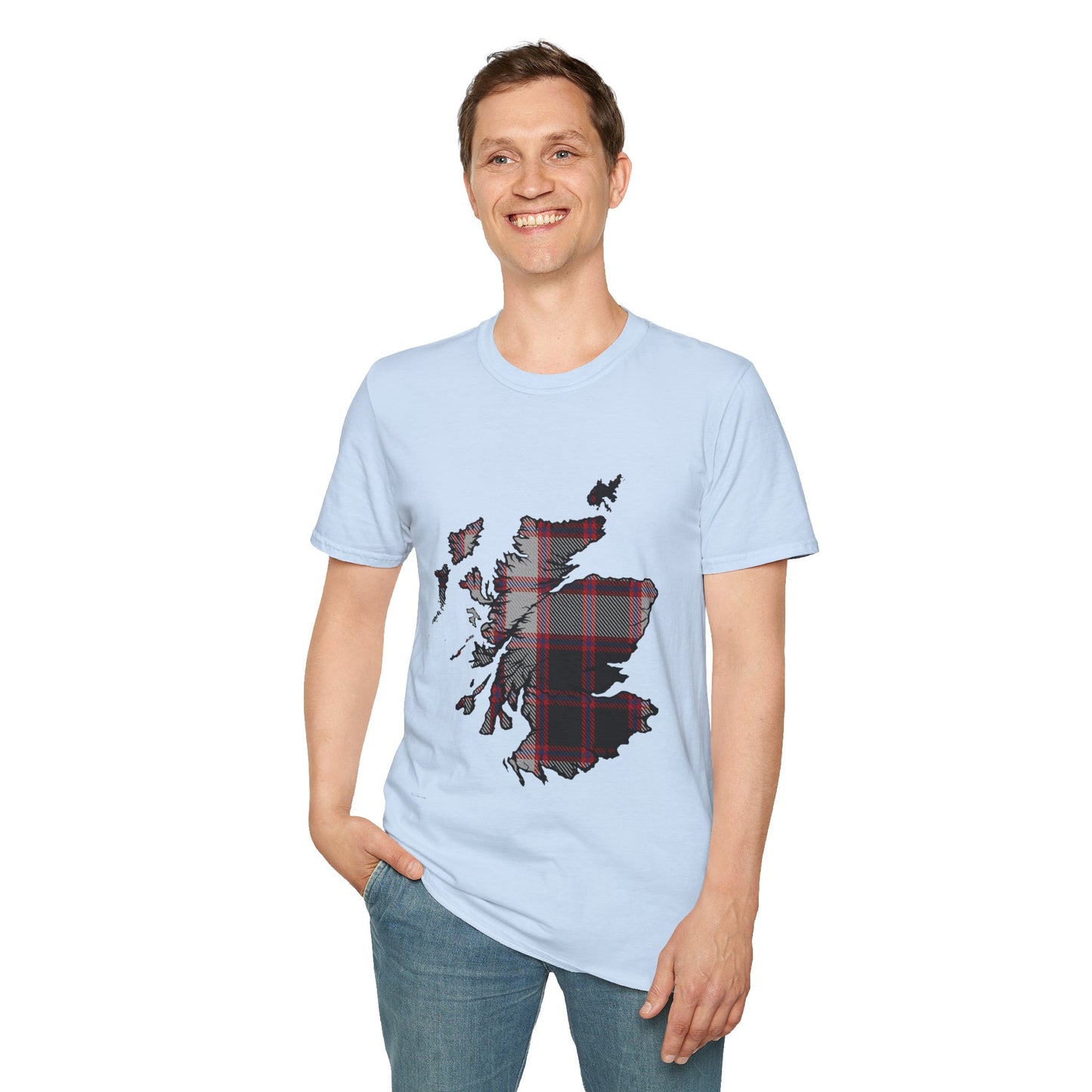 Scotland Tartan Map Softstyle Unisex T-Shirt - MacPherson Tartan Tee