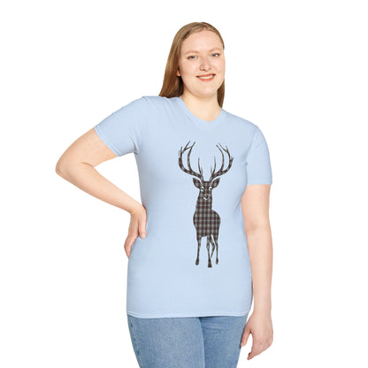 Tartan Stag Softstyle T-Shirt - Fraser Tartan, Unisex Tee, Scottish Scenery, Various Colours