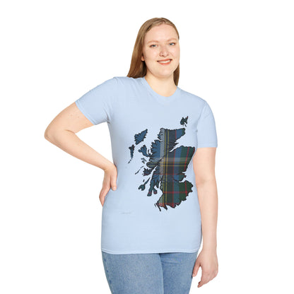 Scotland Tartan Map Softstyle Unisex T-Shirt, Anderson Old Tartan, Various Colours