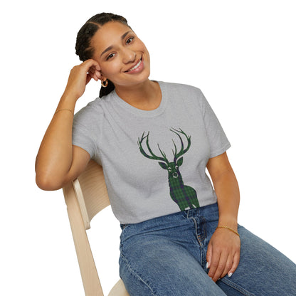 Tartan Stag Softstyle T-Shirt - Duncan Tartan, Unisex Tee, Scottish Scenery, Various Colours