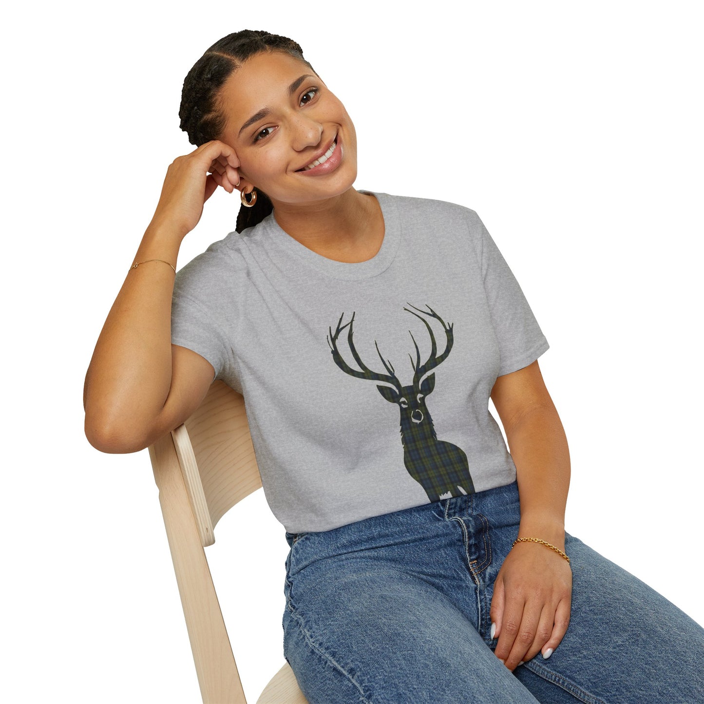 Tartan Stag Softstyle T-Shirt - Campbell Tartan, Unisex Tee, Scottish Scenery, Various Colours