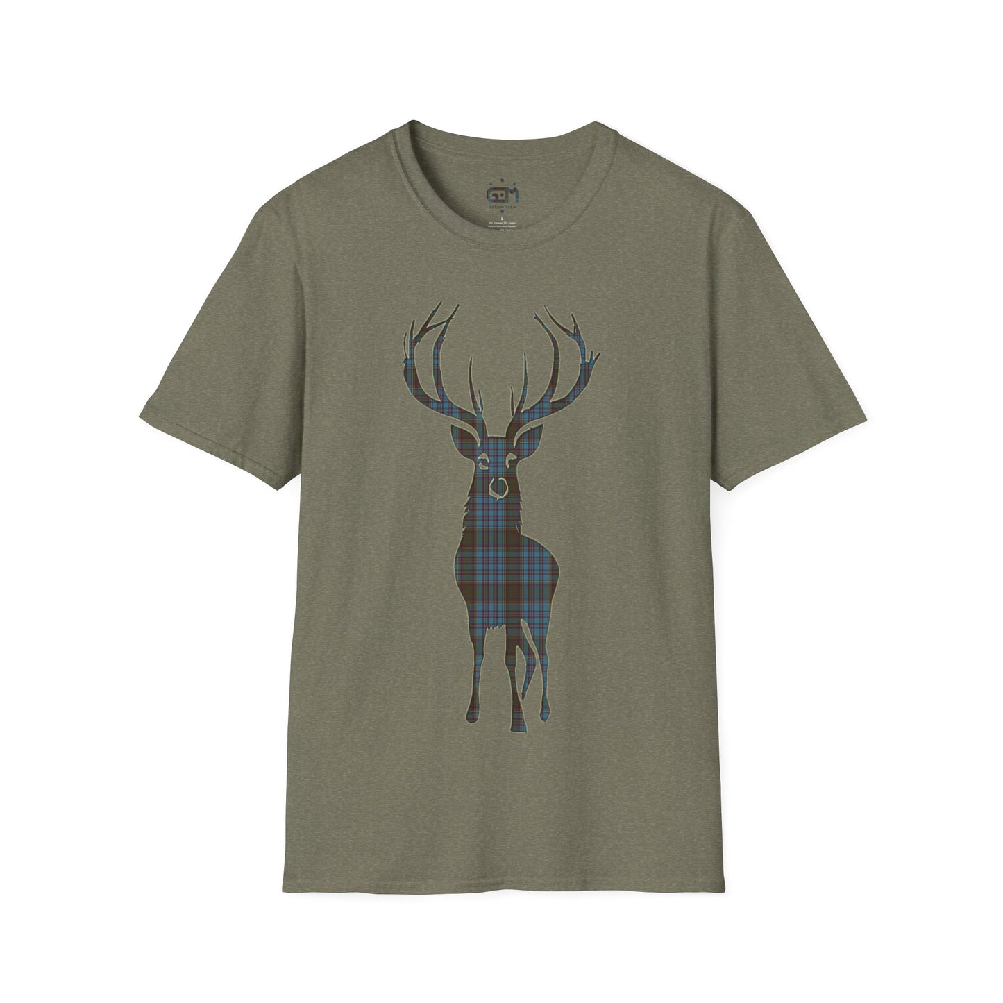 Tartan Stag Softstyle T-Shirt - Anderson Tartan, Unisex Tee, Scottish Scenery, Various Colours