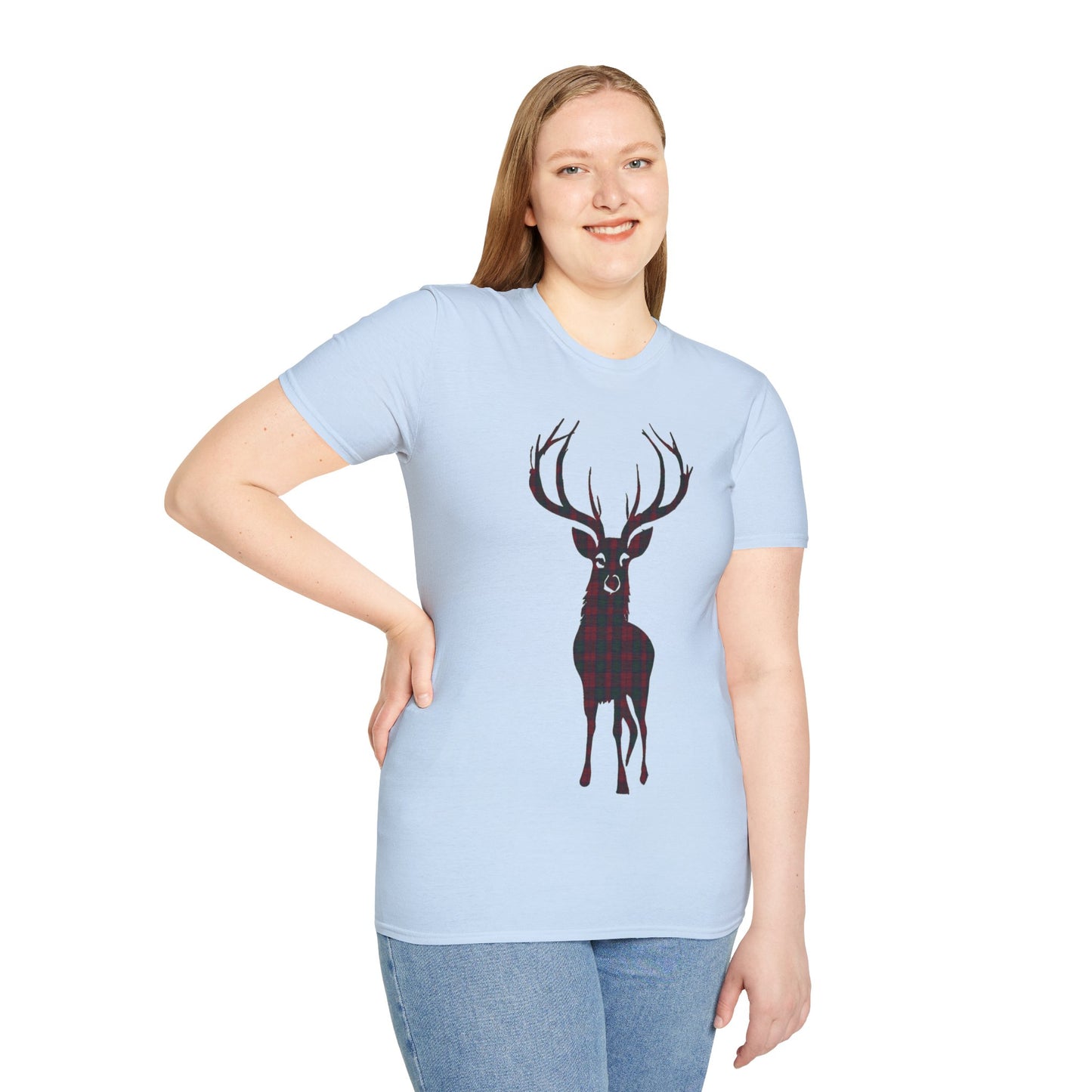 Tartan Stag Softstyle T-Shirt - Lindsay Tartan, Unisex Tee, Scottish Scenery, Various Colours