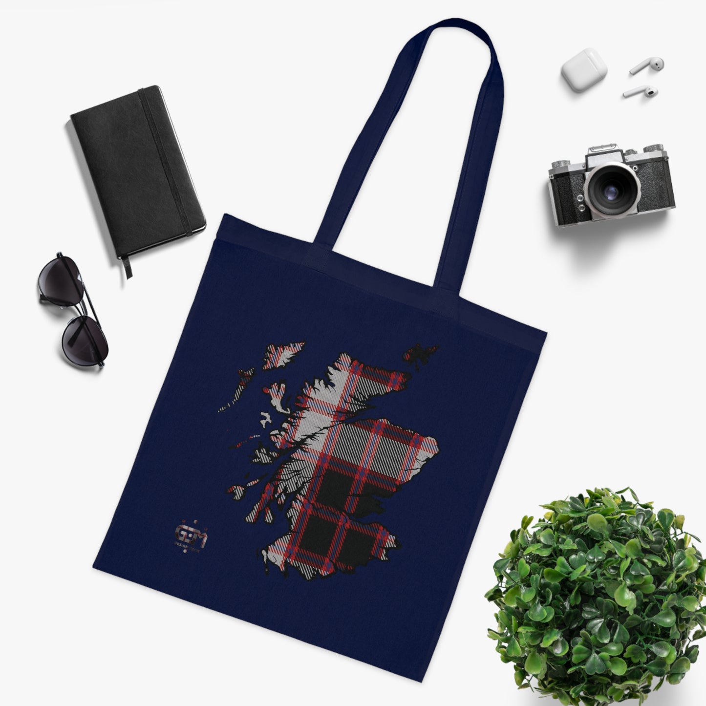 Reversible Scotland Tartan Map Cotton Tote Bag - MacPherson Tartan