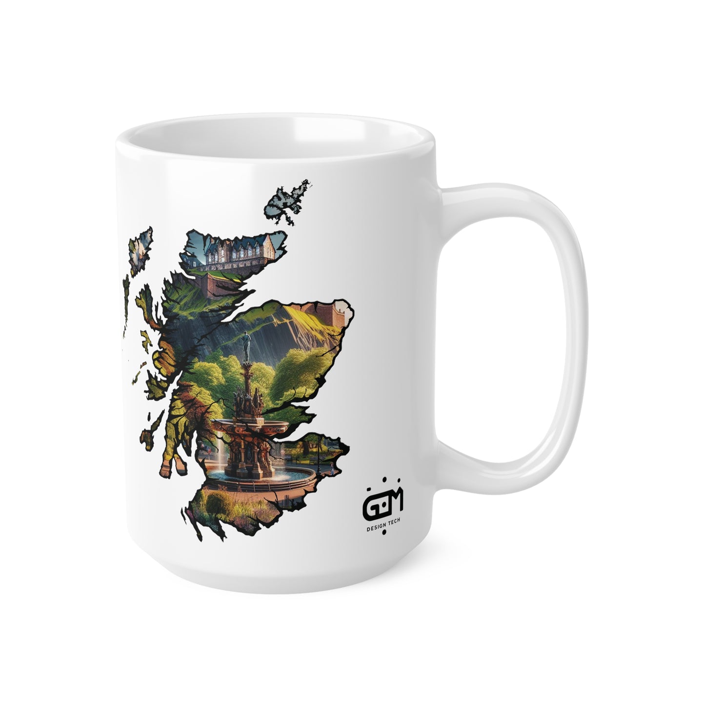 Edinburgh Castle with Fountain Scotland Map Mug, Coffee Cup, Tea Cup, Scottish Art, Scottish Landmark, Scenery, Nature, White