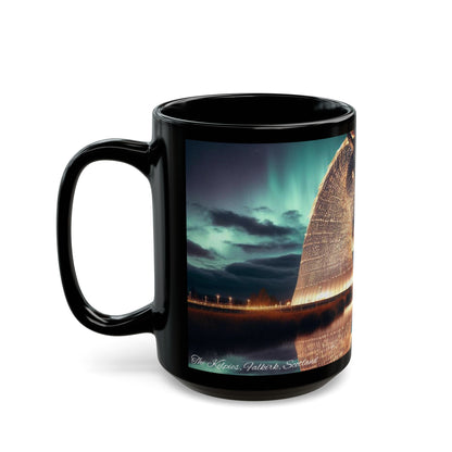 Kelpies Northern Lights Mug, Coffee Cup, Tea Cup, Scottish Art, Scottish Landmarks, Scottish Nature, Black