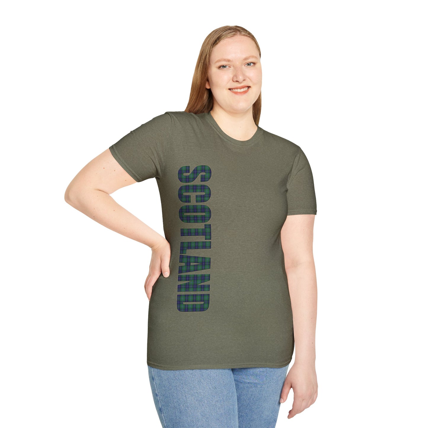 Scotland Lettering Douglas Tartan Softstyle T-Shirt, Unisex Tee, Various Colours