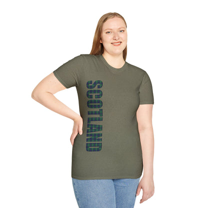 Scotland Lettering Douglas Tartan Softstyle T-Shirt, Unisex Tee, Various Colours