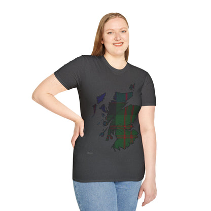 Scotland Tartan Map Softstyle Unisex T-Shirt, MacDonald Tartan, Various Colours