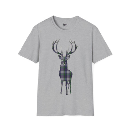 Tartan Stag Softstyle T-Shirt - Argyle Dress Tartan, Unisex Tee, Scottish Scenery, Various Colours