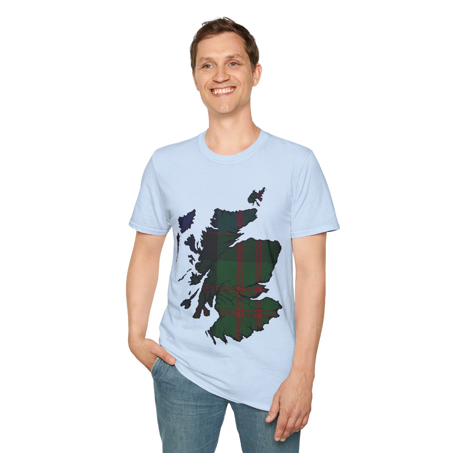 Scotland Tartan Map Softstyle Unisex T-Shirt, MacDonald Tartan, Various Colours