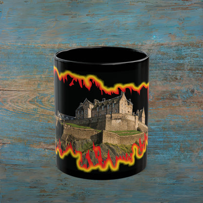 Edinburgh Castle Fire Effect Photo Mug, Black