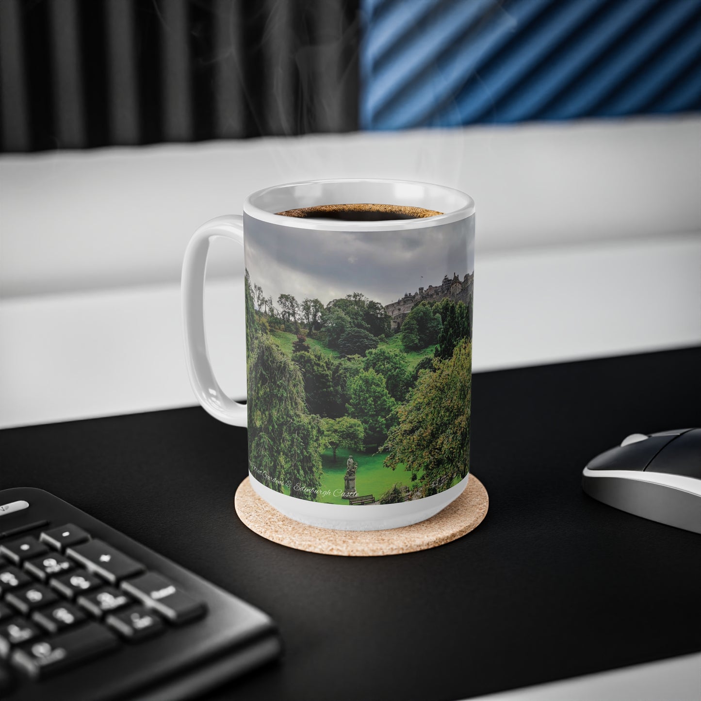 Princes Street Gardens & Edinburgh Castle Photo Mug, Coffee Cup, Tea Cup, Scotland, White