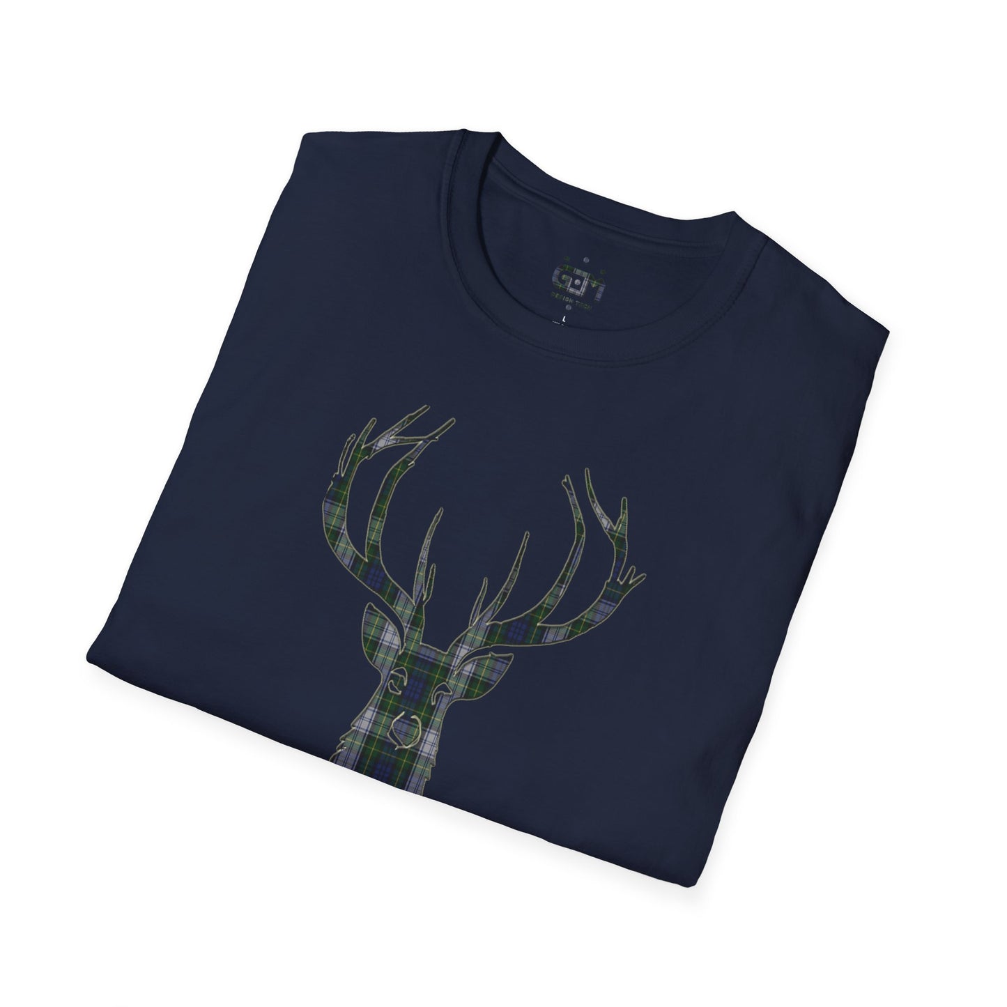 Tartan Stag Softstyle T-Shirt - Gordon Dress Tartan, Unisex Tee, Scottish Scenery, Various Colours