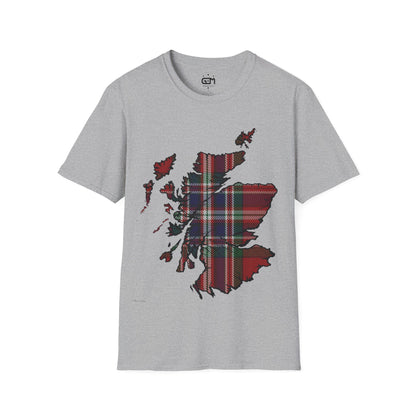 Scotland Tartan Map Softstyle Unisex T-Shirt, MacFarlane Tartan, Various Colours