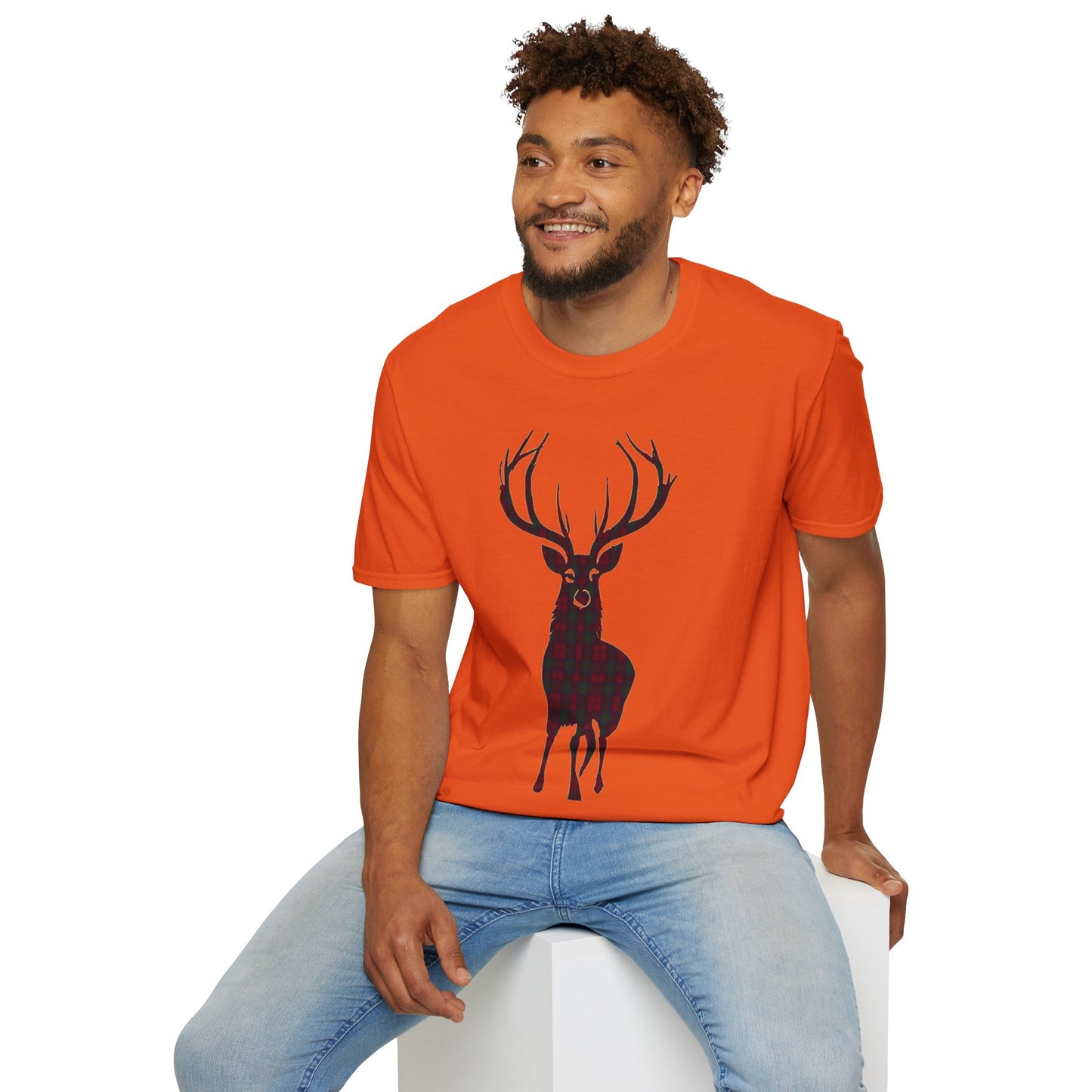 Tartan Stag Softstyle T-Shirt - Lindsay Tartan, Unisex Tee, Scottish Scenery, Various Colours