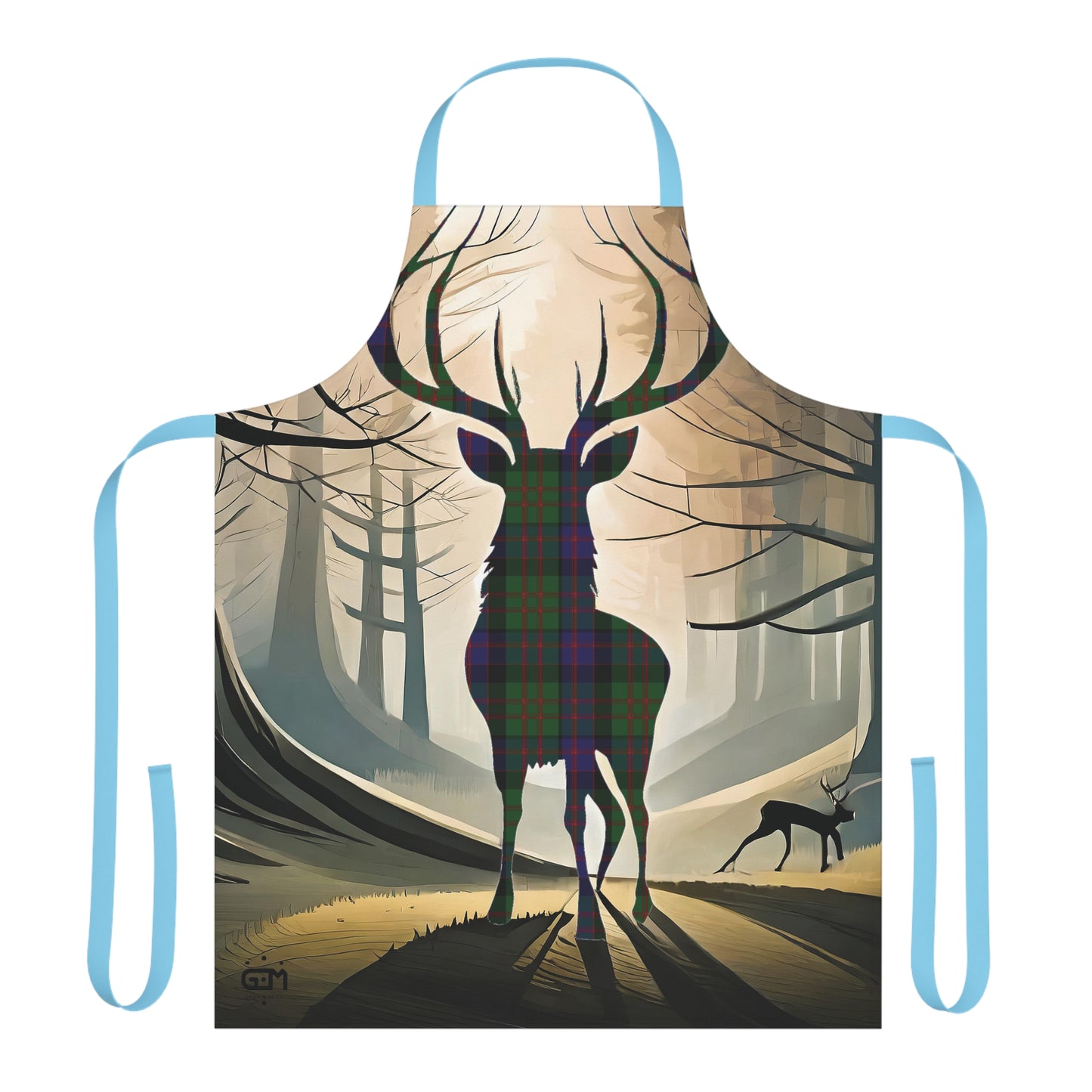 Tartan Stag Woodland Scene Apron - MacDonald Tartan, Scottish Cooking Apparel, Chef Accessory