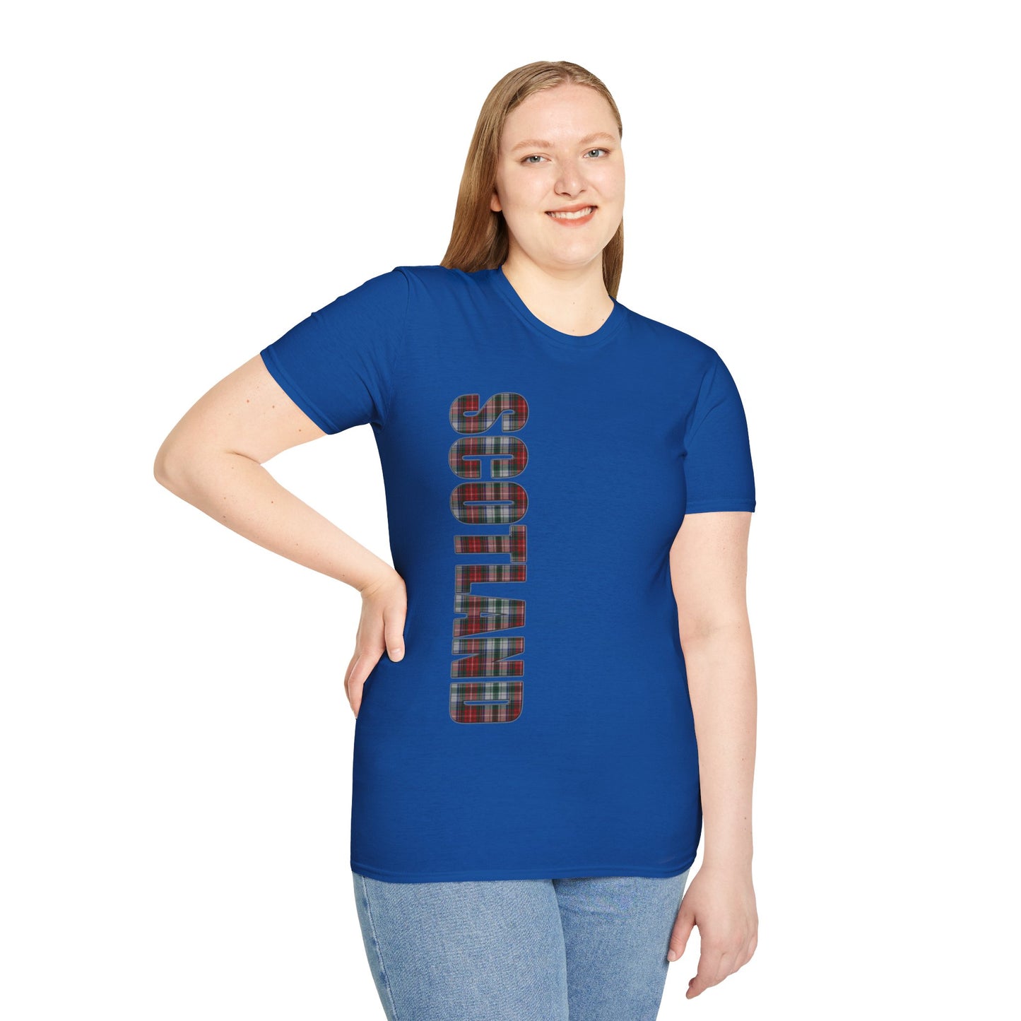 Scotland Lettering Tartan Softstyle Unisex T-Shirt, Stewart Tartan Tee