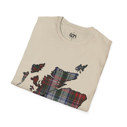 Scotland Tartan Map Softstyle Unisex T-Shirt, Stewart Tartan, Various Colours