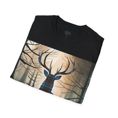 Stag Tartan Silhouette Softstyle T-Shirt - Anderson Old Tartan, Unisex Tee, Scottish Scenery, Various Colours