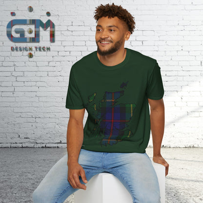 Scotland Tartan Map Softstyle Unisex T-Shirt, Farquharson Tartan, Various Colours