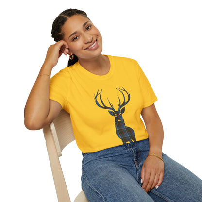 Tartan Stag Softstyle T-Shirt - Anderson Old Tartan, Unisex Tee, Scottish Scenery, Various Colours