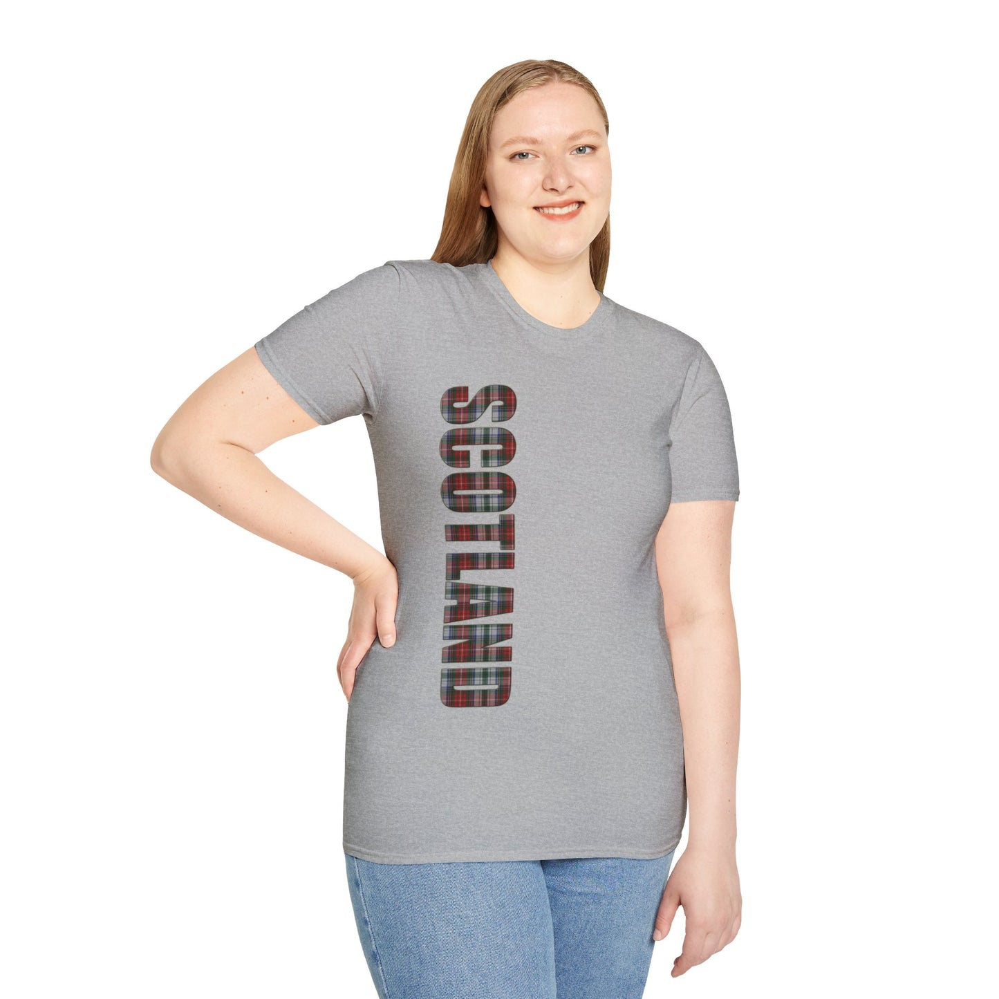 Scotland Lettering Tartan Softstyle Unisex T-Shirt, Stewart Tartan Tee