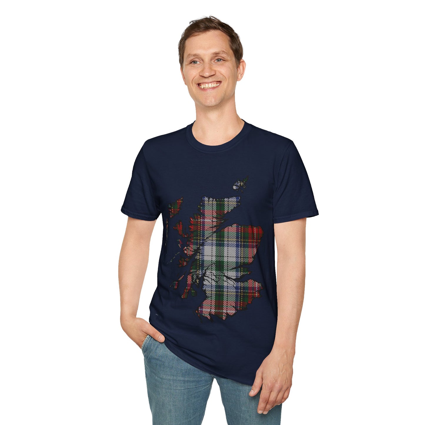 Scotland Tartan Map Softstyle Unisex T-Shirt, Stewart Tartan, Various Colours