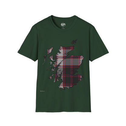 Scotland Tartan Map Softstyle Unisex T-Shirt, MacPherson Tartan, Various Colours