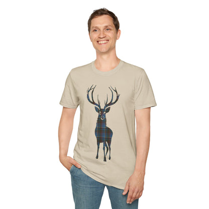 Tartan Stag Softstyle T-Shirt - Anderson Old Tartan, Unisex Tee, Scottish Scenery, Various Colours