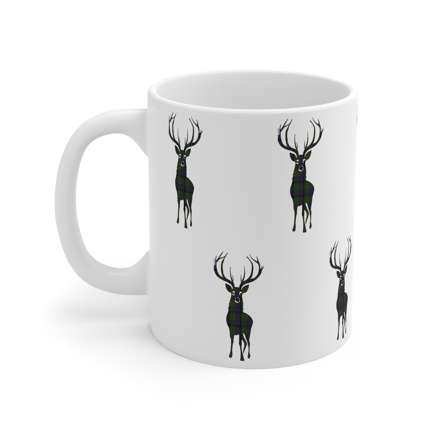 Tartan Stag Mug - MacDonald Tartan, Coffee Cup, Tea Cup, Scotland, White