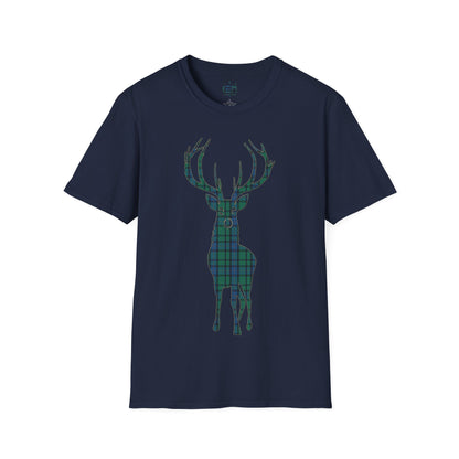 Tartan Stag Softstyle T-Shirt - Flower of Scotland Tartan, Unisex Tee, Scottish Scenery, Various Colours