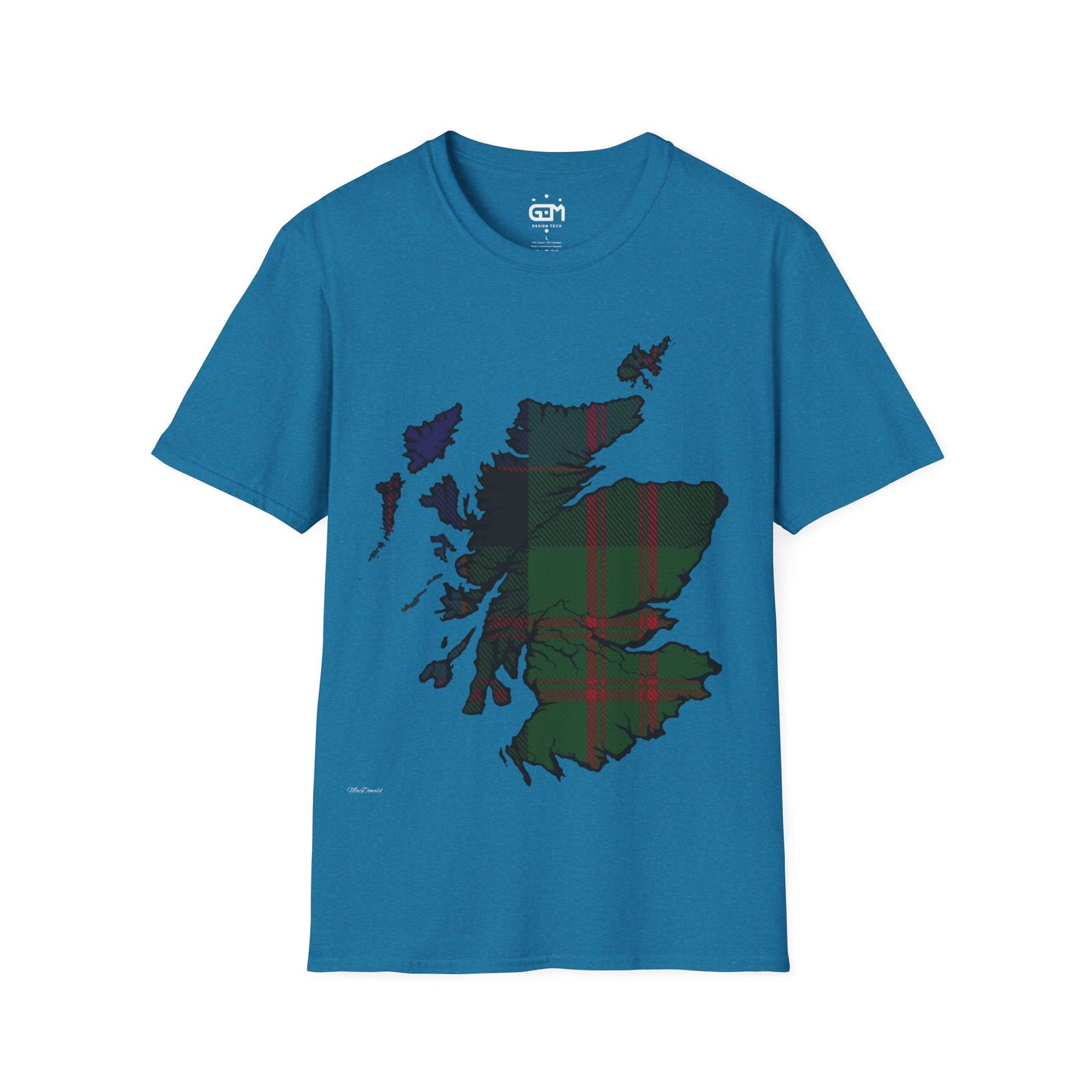 Scotland Tartan Map Softstyle Unisex T-Shirt, MacDonald Tartan, Various Colours