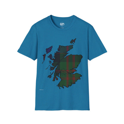 Scotland Tartan Map Softstyle Unisex T-Shirt, MacDonald Tartan, Various Colours