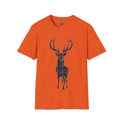 Tartan Stag Softstyle T-Shirt - Hood Tartan, Unisex Tee, Scottish Scenery, Various Colours