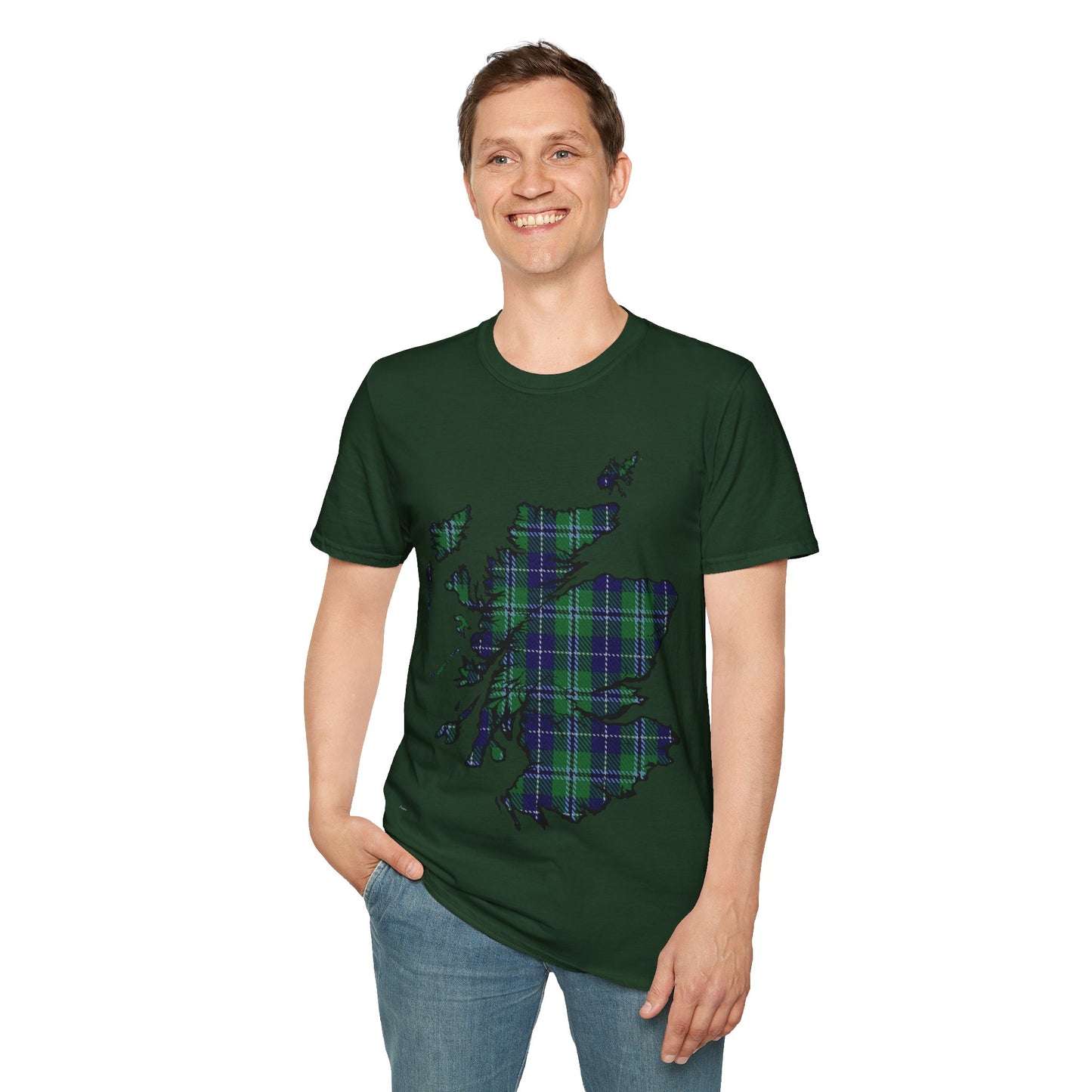 Scotland Tartan Map Softstyle Unisex T-Shirt, Douglas Tartan, Various Colours