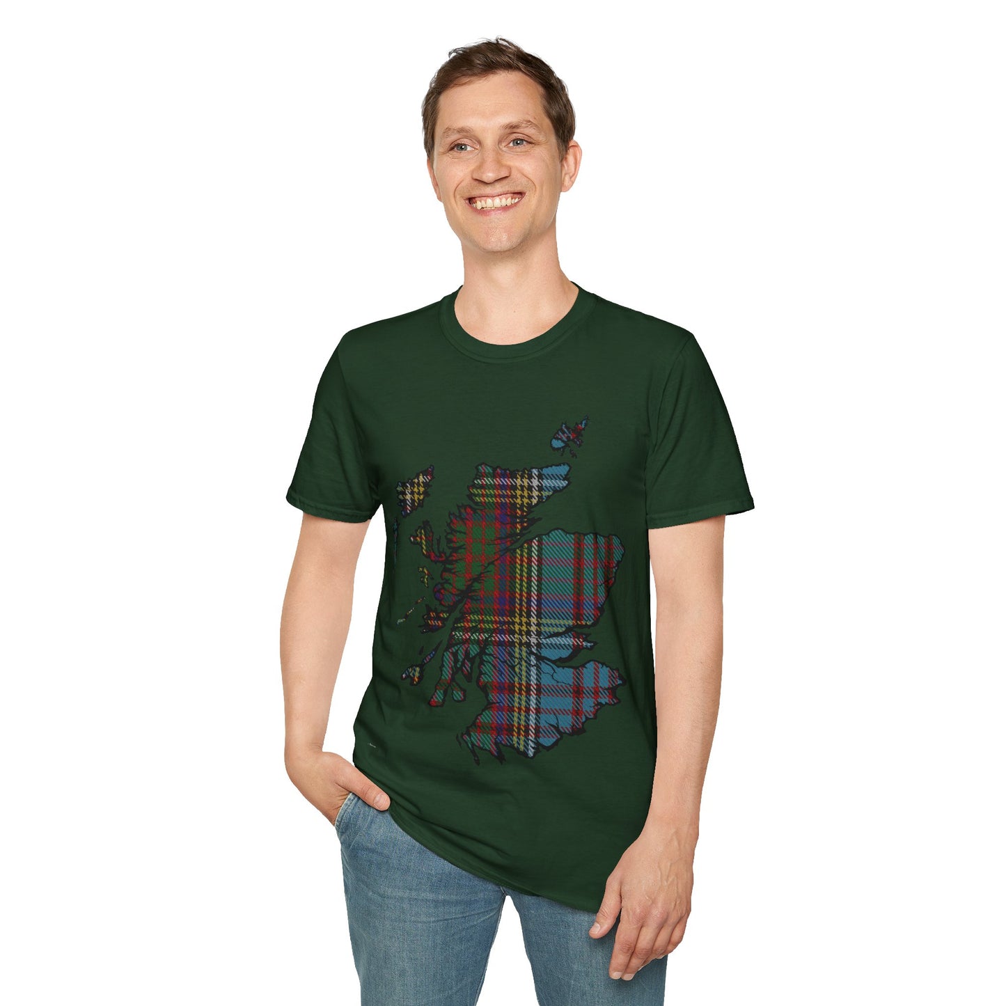 Scotland Tartan Map Softstyle Unisex T-Shirt, Anderson Tartan, Various Colours