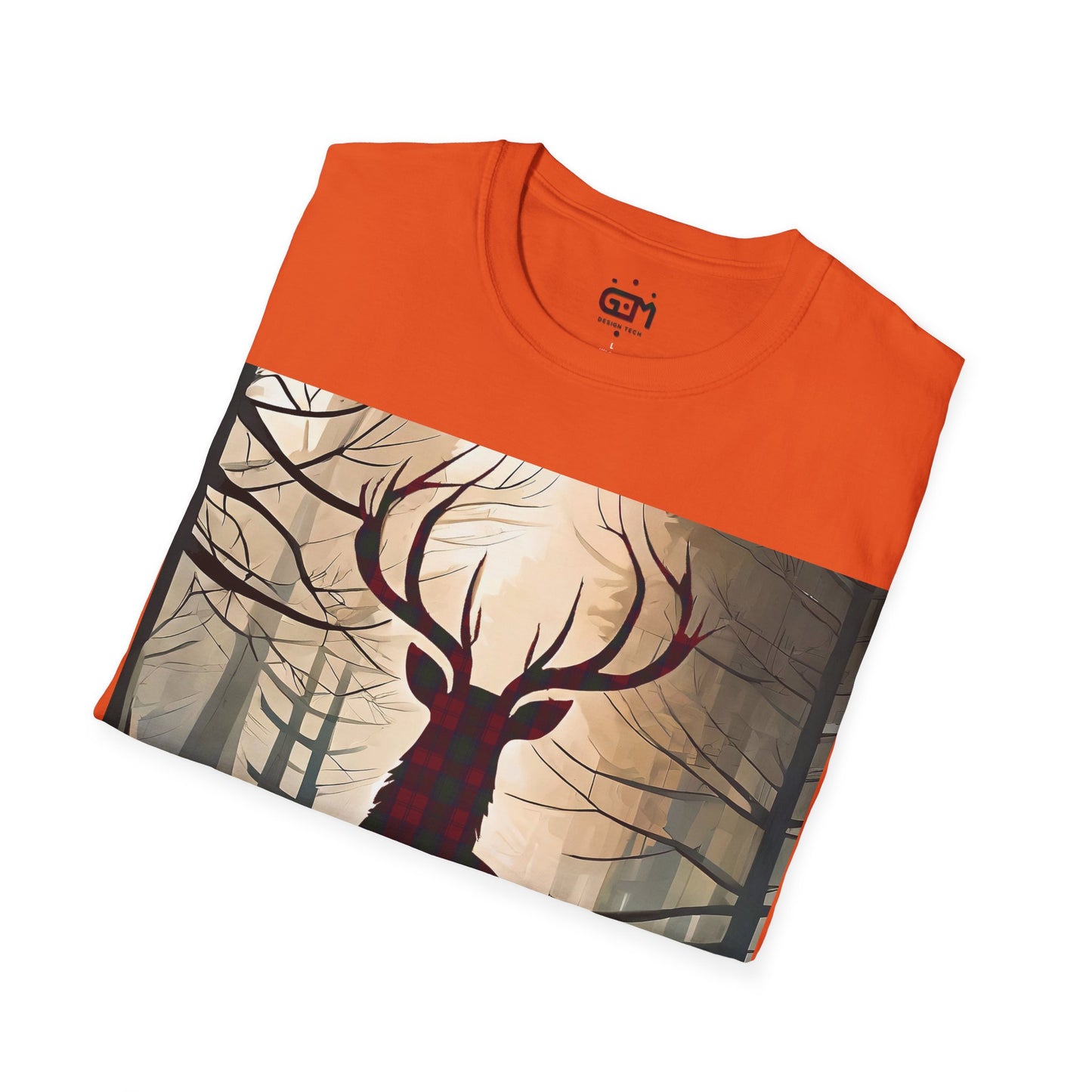 Stag Tartan Silhouette Softstyle T-Shirt - Lindsay Tartan, Unisex Tee, Scottish Scenery, Various Colours