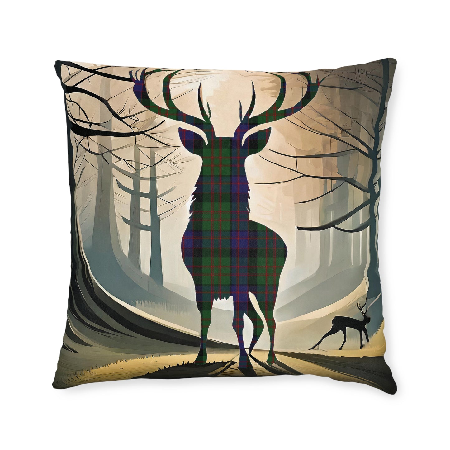 Reversible Square Cushion : Stag / Scotland Map - MacDonald Tartan, Various Sizes