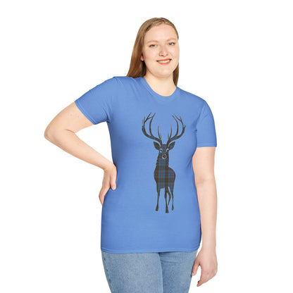 Tartan Stag Softstyle T-Shirt - Anderson Tartan, Unisex Tee, Scottish Scenery, Various Colours