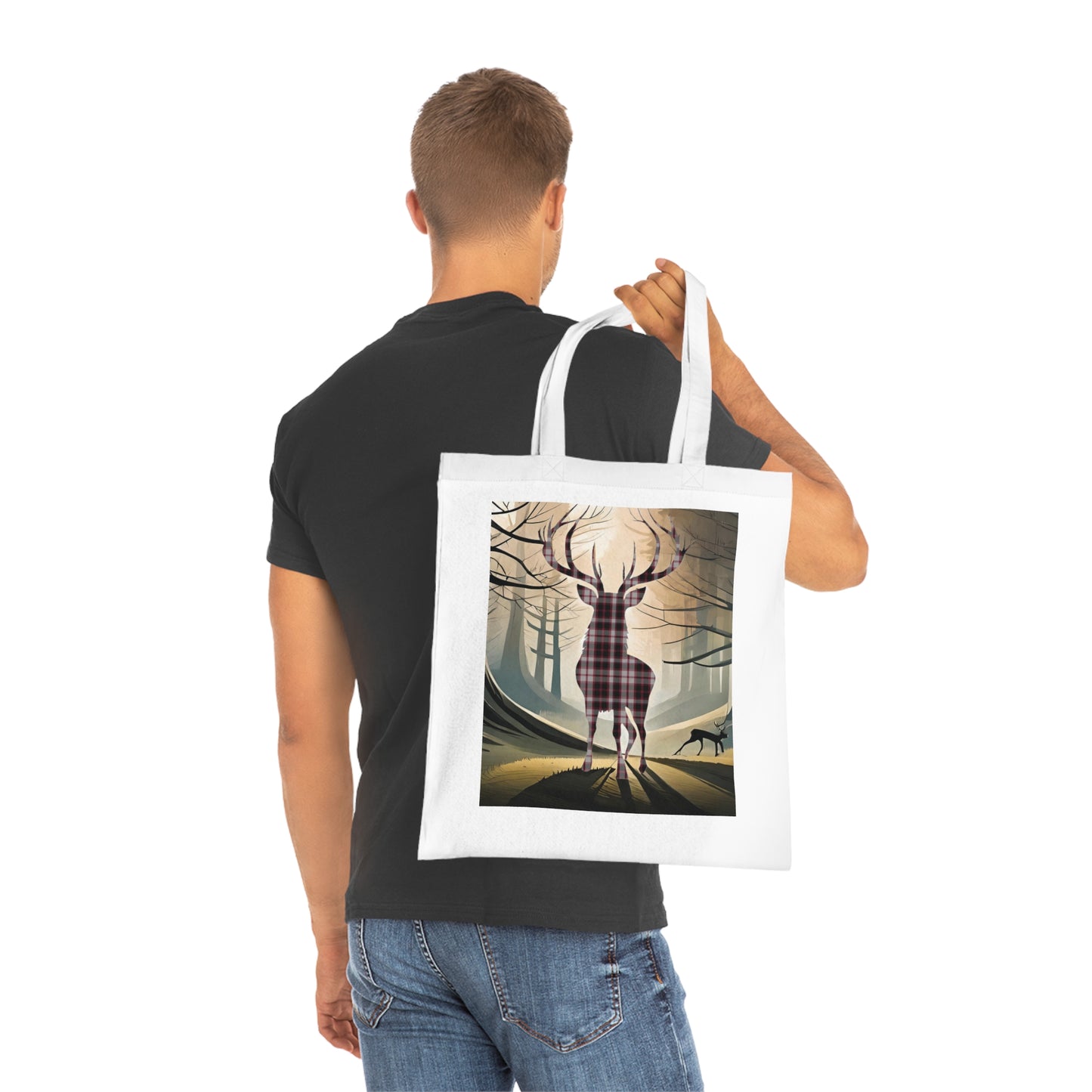 Reversible Scotland Tartan Stag Cotton Tote Bag - MacPherson Tartan