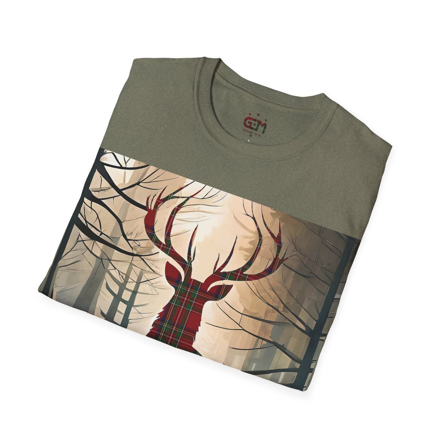 Stag Tartan Silhouette Softstyle T-Shirt - Stewart Royal Tartan, Unisex Tee, Scottish Scenery, Various Colours