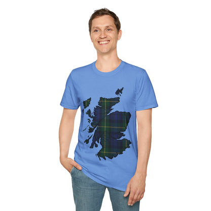 Scotland Tartan Map Softstyle Unisex T-Shirt, Gordon Tartan, Various Colours