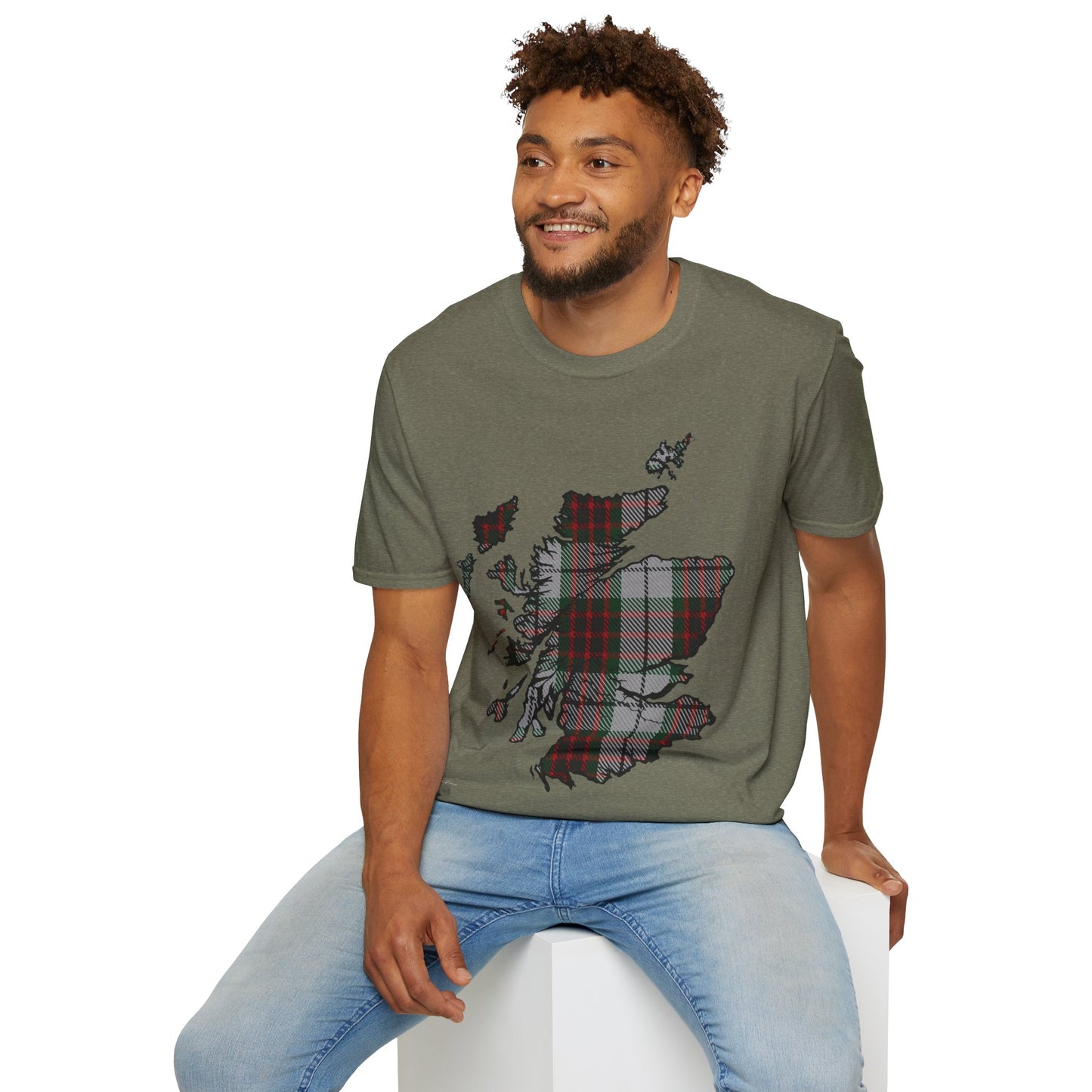 Scotland Tartan Map Softstyle Unisex T-Shirt, Fraser Dress Tartan, Various Colours